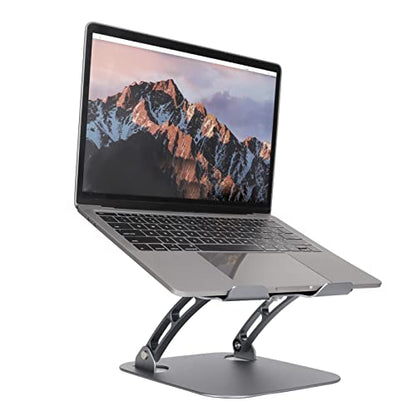 Diyeeni Laptop Stand with 2 Cooling Fans, Aluminum Computer Riser Ergonomic Foldable Height Laptop Elevator for Desk, Compatible with 10-17.3in Laptops, Sturdy Portable (Space Gray) - color: Space Gray