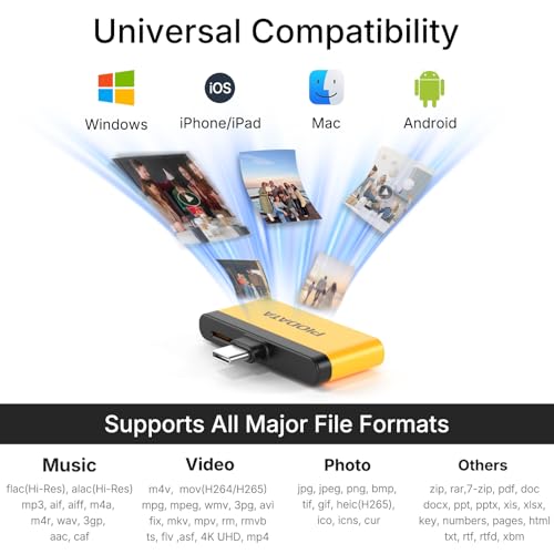 Micro SD Card Reader for iPhone 17/16/15, iPad, Android, Mac, PC, Laptop, USB C Memory Card Reader Adapter, Auto Photo Backup While Charging, Apple MFi Photo Stick iXflash Q w/Free App Yellow - color: Yellow/Black
