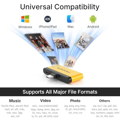 Micro SD Card Reader for iPhone 17/16/15, iPad, Android, Mac, PC, Laptop, USB C Memory Card Reader Adapter, Auto Photo Backup While Charging, Apple MFi Photo Stick iXflash Q w/Free App Yellow - color: Yellow/Black