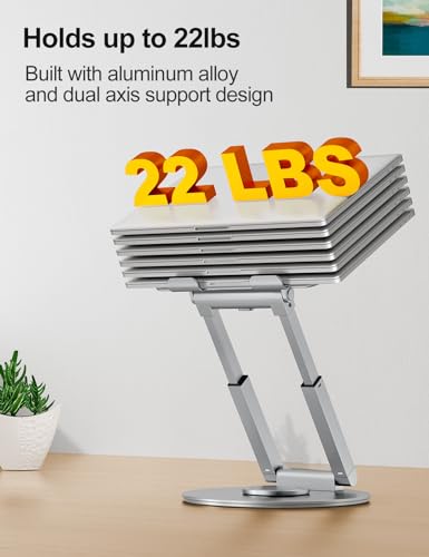 tounee Telescopic Laptop Stand for Desk with 360° Swivel Base, Sit to Stand, Height Adjustable, Portable Riser Holder for Good Posture, Compatible with All Laptops 10-17"-Silver - color: Silver