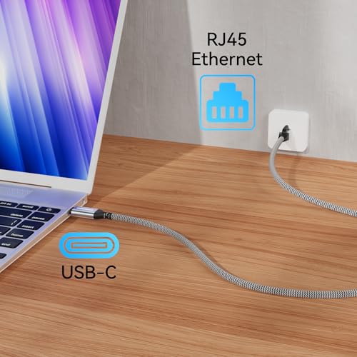 Ethernet to USB-C Cable, 6FT Gigabit Braided Nylon LAN Internet Cable, 1000Mbps High Speed USB C to RJ45 Adapter for Laptop, Tablet, PC, Phone, Router