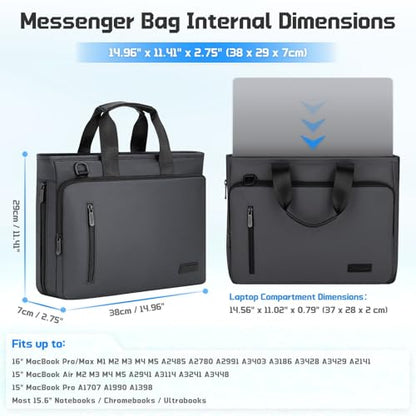 RAINYEAR 15.6 Inch Expandable Laptop Bag with Handle for Men Women | Waterproof Large Capacity Laptop Shoulder Bag Carrying Bag Briefcase Compatible with 15.6 inch Laptop Computer PC - color: Gray