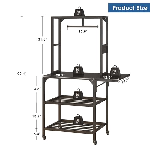 Heavy Duty 3D Printer Stand with Storage - Large Metal 3D Printer Table with Filament Storage for 54 Spools, Rolling 3D Printer Workbench with Locking Wheels & T-Shaped Spool Holder
