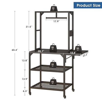 Heavy Duty 3D Printer Stand with Storage - Large Metal 3D Printer Table with Filament Storage for 54 Spools, Rolling 3D Printer Workbench with Locking Wheels & T-Shaped Spool Holder