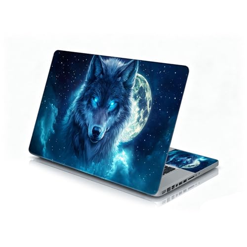 Universal Laptop Skin Sticker Decal, 12"-15.6" Aesthetic Vinyl Wrap, Mystic Blue Wolf Moon Night Waterproof Notebook Cover Art Protector for MacBook HP Dell Lenovo, Fits 13" 14" 15" 15.6" - color: Mystic Blue Wolf Moon Night