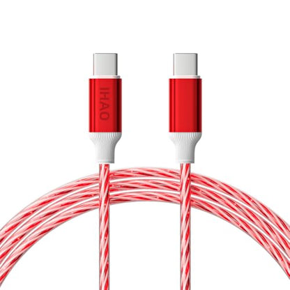 IHAO USB C to C Charger Cable PD Fast Charge and High Speed Sync Visible Starry LED Current Flowing Compatible with All USBC Device-Starry Red C to C 39Inches - color: Starry Red C to C