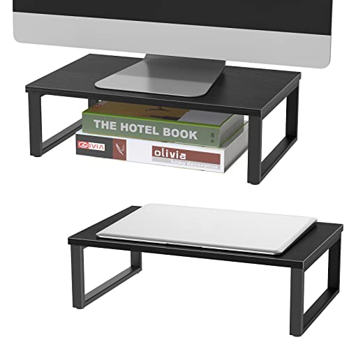 Monitor Riser 2 pack Monitor Stand for Desk Wood, Black | Laptop Stand Riser Wood, Computer Stand for Desk Shelf, for Office Laptop, Desktop Organizers, Easy Installation - color: Black