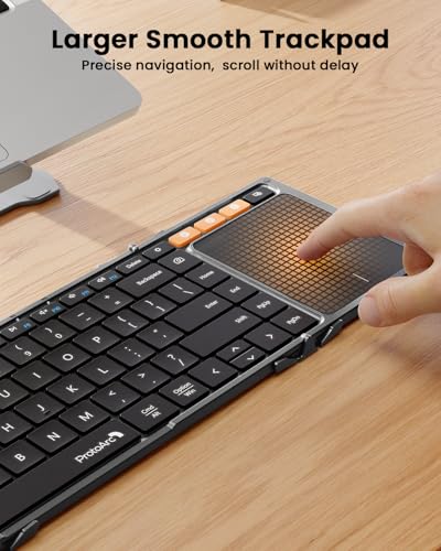 ProtoArc XK01 TP Foldable Keyboard with Touchpad, 0.65 in Keycaps, Gray | Multi-touch Trackpad, 88-key, Full Shortcut Row, 3-device Bluetooth 5.1 Switching, USB-C Charging for Mobile Productivity - color: Gray