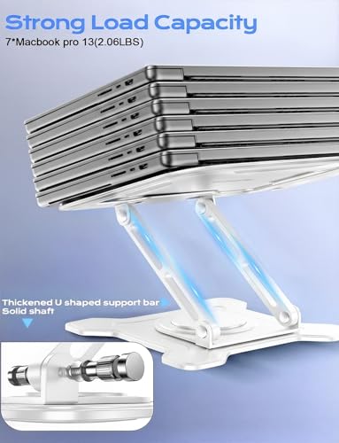 JCZT 360° Rotating Laptop Stand for Desk, Metal Foldable Laptop Riser White | Ergonomic Portable Adjustable Laptop Stand, Ventilated Cooling Notebook Holder for MacBook Air Pro, All 10-16'' Laptops - color: White