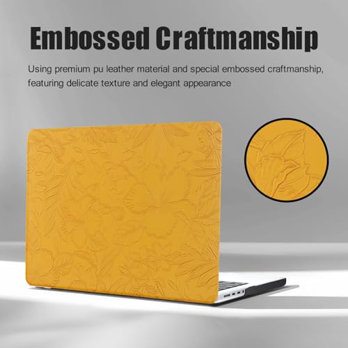 DTangLsm for MacBook Air 13 inch Case 2026 M5, 2025-2022 M4 M3 M2 A3449 A2681 A3113 A3240, Elegant Textured Retro Leather Hard Cover for MacBook Air 13.6 Case with Logo Cutout+Keyboard Cover, Yellow - color: #2 Yellow