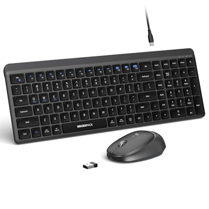 Wireless Keyboard and Mouse Combo for Desktop Mac iPad Bluetooth 2.4 Ghz Rechargeable Silent Click with Number Pad Black Compatible with Pc, Laptop, Tablet (Black) - color: Black
