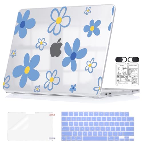 Blue Floral Clear Case for 2026 MacBook Neo 13 Inch A18 Pro A3404 | Lightweight Protective Hard Shell. 5-in-1 Accessories Set. Perfect for Students, Office & Travel. Not for Mac Air / Pro 13" - color: Minimalist Blue Floral