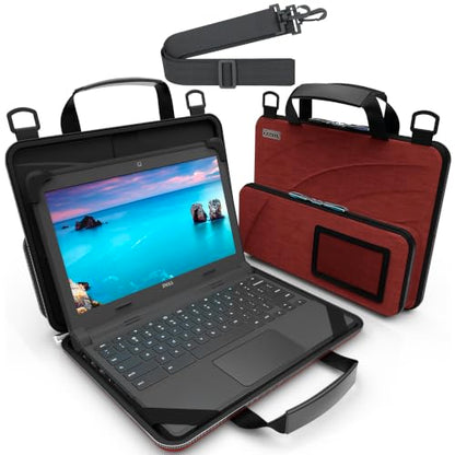 11-11.6 Inch Always-on Chromebook Protective Hard Shell Case Cover with Pouch and Shoulder Strap, Fits MacBook Neo 13 inch - color: Deep Red