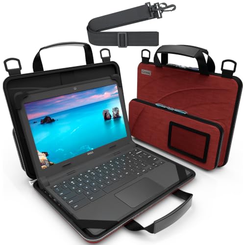 11-11.6 Inch Always-on Chromebook Protective Hard Shell Case Cover with Pouch and Shoulder Strap, Fits MacBook Neo 13 inch - color: Deep Red