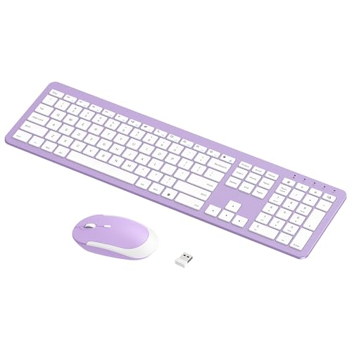 seenda Rechargeable Wireless Keyboard and Mouse Combo, Purple | Quiet, slim full-size keyboard with numpad, 2.4GHz USB receiver, USB-C charging, 3-level DPI mouse for Windows PCs/laptops - color: Purple