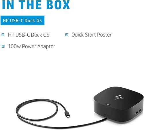 HP USB-C Essential Dock G5 Docking Station with 100W Power Delivery | HDMI,DisplayPort, Audio, USB-C, Includes Dockztorm Hub – (Renewed)