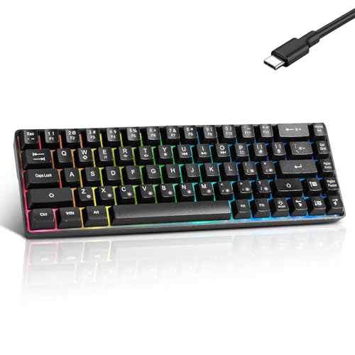 Guiheng Wired Portable 60% Mechanical Gaming Keyboard,RGB LED Backlit Compact 68 Keys Mini Wired Office Keyboard with Red Switch for Windows Laptop PC Mac - Black - color: black