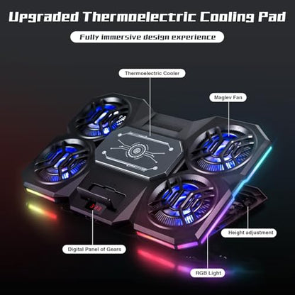 Laptop Cooling Pad with Thermoelectric Cooler and 4 Fans, Powerful Laptop Cooler, Independent Control, Multi-Gear Adjustment, RGB, 14-21 Inch Laptop Stand (Laptop Cooling Pad)