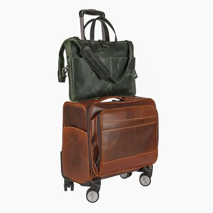 KomalC Leather Laptop Sleeve 15.5" with Trolley Strap, Fits up to 16" Laptop, Slim Office Bag with Shoulder Strap - color: Green