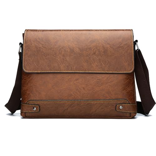 PORT&LOTUS Messager Bags for Men Small Men's Shoulder Bag for Men PU Leather Crossbody Purses for Men - color: C Khaki Medium Size
