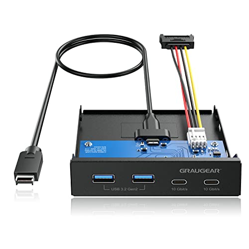 GRAUGEAR 3.5 Inch Front Panel Hub, 4 Ports Internal Metal USB Hub, 2X USB-C 10Gbps and 2X USB 3.2 Gen 2 Ports, USB3.2 Type-E Key-A 20-Pin Header & 15-Pin SATA Power Connector Required [G-MP02] - style: 4 Port