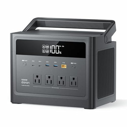 Portable Power Station 1000W, 576Wh Solar Generator 110V Pure Sine Wave AC Outlet with PD 100W USB-C Fast Charging, Power Bank Backup LiFePO4 Battery for Home Use Hurricane Emergency RVs (Peak 2000W) - color: Midnight Black