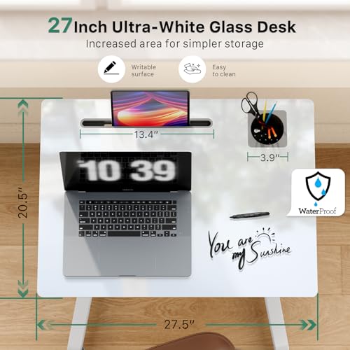 Gibbon Mounts 27" Mobile Rolling Standing Desk with Lockable Wheels, White | Small Laptop Cart Height Adjustable with Cup Holder, Slot, Hook, Portable Pneumatic Teacher Rising Workstation for Classroom - color: White
