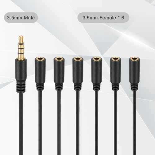3.5mm Aux Headphone Splitter, Audio Jack Splitter 1 to 6 Ways 1/8inch Male to 6 Female Audio Headphone Cord for Phone Laptop Headset 1.5ft