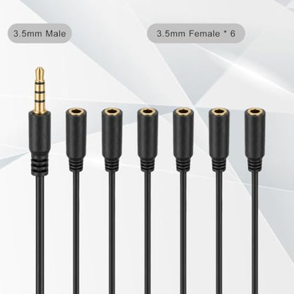 3.5mm Aux Headphone Splitter, Audio Jack Splitter 1 to 6 Ways 1/8inch Male to 6 Female Audio Headphone Cord for Phone Laptop Headset 1.5ft