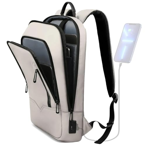 hk Backpack for Men Business Slim Laptop Bag | Anti Theft Travel Backpacks 17.3 Inch Laptop Water Resistant Computer Bag for Work Office College, White - color: White, size: 17.3 Inch