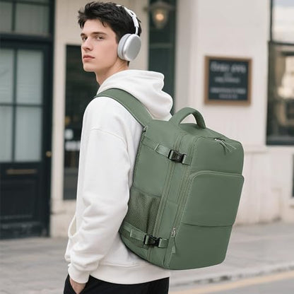 Sinaliy Personal Item Backpack, Carry on Travel Backpack with Multi-Pockets, Waterproof Casual College 16inch Laptop Backpack for Men Women, Army Green | Waterproof 16 Inch Laptop Backpack for Work, College, Weekend, Business, Travel Bag with Wet Pocket,