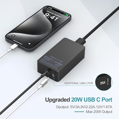 65W Surface Laptop Charger for Microsoft Surface Pro 11/10/9/8/7/7+/6/5/4/3/X, Surface Laptop 7/6/5/4/3/2, Surface Go 4/3/2, Surface Book 3/2/1,Surface Pro Charger 9ft - color: black