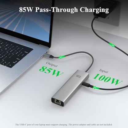 Minthouz 6-in-1 USB C Hub, 4K@60Hz HDMI, 100W PD Charging, 5Gbps USB-A Ports, 1000Mbps Ethernet, Compatible with MacBook Neo, M1/M2/M3, Surface, HP, Lenovo Laptops