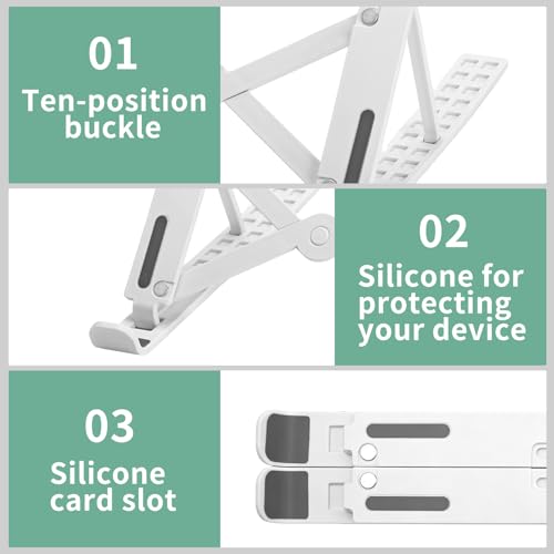Adjustable Laptop Stand for Desk - Portable Foldable Notebook Riser, Ergonomic Computer Holder Compatible with 10-15.6 Inch Laptops, Vented Heat Dissipation(White) - color: White