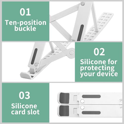 Adjustable Laptop Stand for Desk - Portable Foldable Notebook Riser, Ergonomic Computer Holder Compatible with 10-15.6 Inch Laptops, Vented Heat Dissipation(White) - color: White
