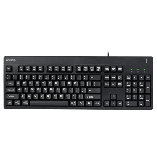 Adesso Fingerprint Keyboard, Full Size, AKB-630FB-TAA | TAA Compliant, AES 256 Encryption, USB Wired, 104 Key Layout, Windows Hello Compatible, Made in Taiwan, Government, Business