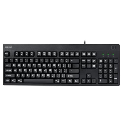 Adesso Fingerprint Keyboard, Full Size, AKB-630FB-TAA | TAA Compliant, AES 256 Encryption, USB Wired, 104 Key Layout, Windows Hello Compatible, Made in Taiwan, Government, Business