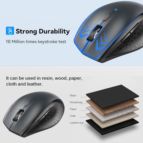 TECKNET Bluetooth Mouse, Wireless Silent 6 Buttons 2-Yr Battery, Gray | BT 5.0/3.0, 6-Level DPI to 4800, Wide OS Compatible, Ergonomic for M/L Hands, Extended Battery - color: Gray