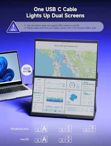 JSAUX FlipGo Lite 15.6" Portable Dual Stacked Monitor, 1080P FHD IPS | One-cable triple-monitor setup with magnetic design and built-in hub; no driver required for Windows and Linux laptops - size: 15.6", style: FlipGo Lite