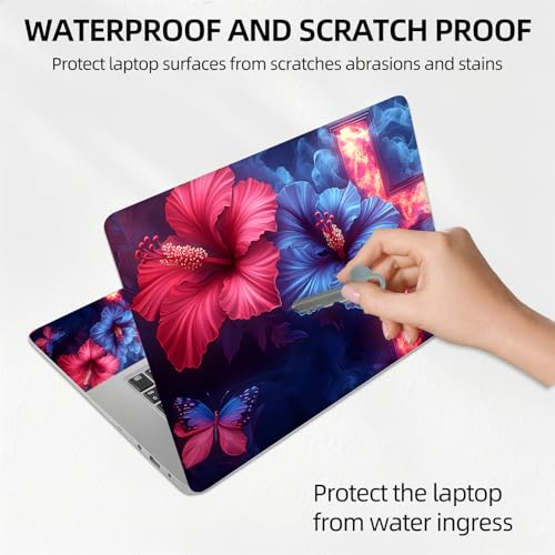 Blue Red Hibiscus Flower with Cross Universal Laptop Skin Sticker 3PCS, Protective Decal Trim-to-Fit 11.6" 13.3" 14" 15.6" Laptop Vinyl Cover, Removable Anti-Scratch Computer Decal Protector - color: Blue Red Hibiscus Flower with Cross