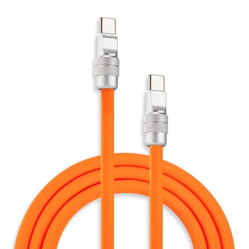 chubbycable USB C to C 240W Silicone Fast Charging Cable, Orange, 3.3FT | Premium Zinc Alloy Connectors, 6mm Extra Thick, 45,000+ Bend Tested, E-Marker Chip, Stable 480Mbps Data Transfer - color: Orange, size: 3.3ft (1m), style: Type C-Type C