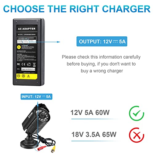 8-Way CCTV Camera Power Splitter-Security Camera Power Adapter-LED Driver Lighting Transformer DC Converter-Flexible LED Tape Strip Light AC DC Power Supply 12V 5A 60W