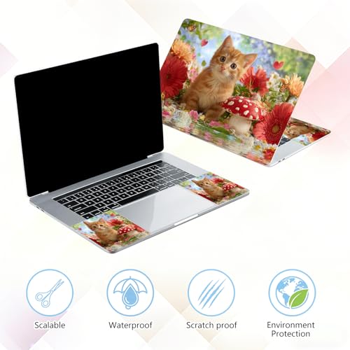 Laptop Skin Sticker Decal 15-15.6 Inch with Cute Mouse Pad, Universal Reusable Vinyl Sticker for 12.1 13 13.3 14 15.4 Inch Netbook and Notebook PC, Orange Cat Mushroom - color: Orange Cat Mushroom
