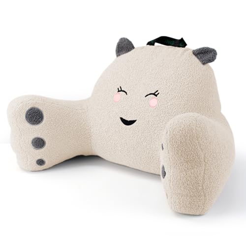 Reading Pillow for Sitting in Bed Couch Teens/Adult, Back Rest Pillow for Sitting Up in Bed with Shredded Memory Foam, Includes Arms and Washable Cover (White) - color: Cream White, size: Teddy Velvet