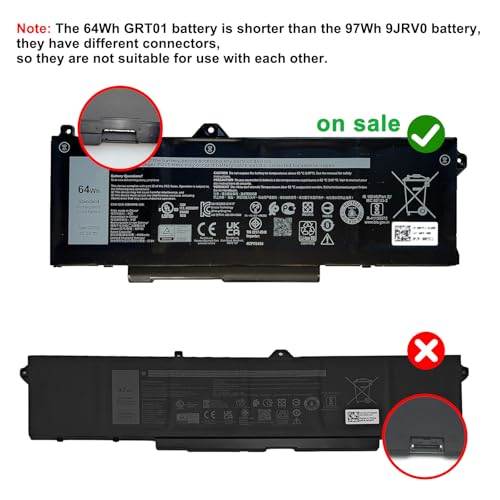 64Wh GRT01 Laptop Battery Replacement for Dell Latitude 14 5421 5431 15 5521 5531 Precision 3470 3561 3571 3591 Alienware m17 R5 AMD Gaming Series R05P0 05RGW 0P3TJ 00P3TJ VXD57 15.2V 4000mAh 4-cell - size: 10.78*4.40*0.41inch GRT01