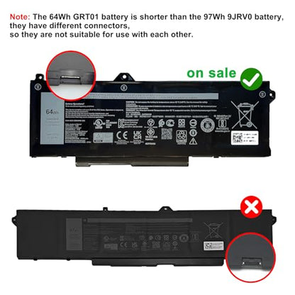 64Wh GRT01 Laptop Battery Replacement for Dell Latitude 14 5421 5431 15 5521 5531 Precision 3470 3561 3571 3591 Alienware m17 R5 AMD Gaming Series R05P0 05RGW 0P3TJ 00P3TJ VXD57 15.2V 4000mAh 4-cell - size: 10.78*4.40*0.41inch GRT01