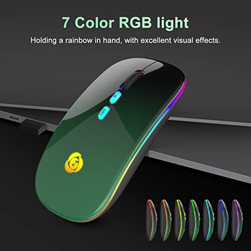CC Store Wireless Mouse for Laptop,USB-C Rechargeable with Dual Connection | Bluetooth mouse with 2.4GHz USB receiver, silent slim design, adjustable DPI for laptop,MacBook,PC and tablet,Black-green - color: Black-green