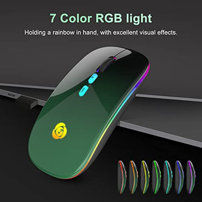CC Store Wireless Mouse for Laptop,USB-C Rechargeable with Dual Connection | Bluetooth mouse with 2.4GHz USB receiver, silent slim design, adjustable DPI for laptop,MacBook,PC and tablet,Black-green - color: Black-green