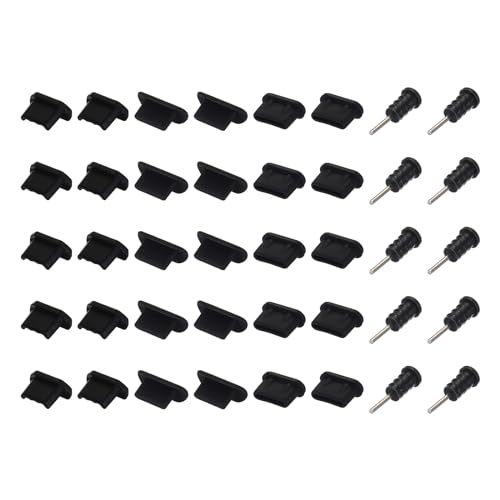 MECCANIXITY 40pcs Phone Port Duct Cover 4 Types Plugs Silicone Caps, USB Type C/Micro USB/3.5mm Audio Headphone Jack, Black - color: Black