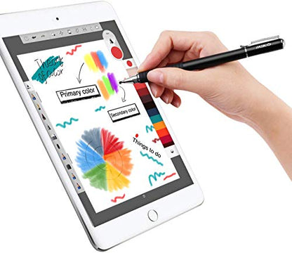 MEKO Stylus Pen for Touchscreen, 2-in-1 Universal Stylus | MEKO 1st Gen Passive Stylus, Fiber & Disc Tips with Clip, Compatiable with All Touch Screens(Black/Black) - color: *Black/Black
